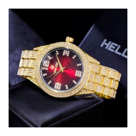 Luxury Iced Ruby Roman Numerals Dial Watch