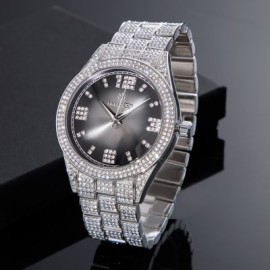 Iced Black Roman Numerals Dial Mens Wrist Watch