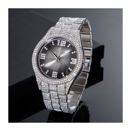 Iced Black Roman Numerals Dial Mens Wrist Watch