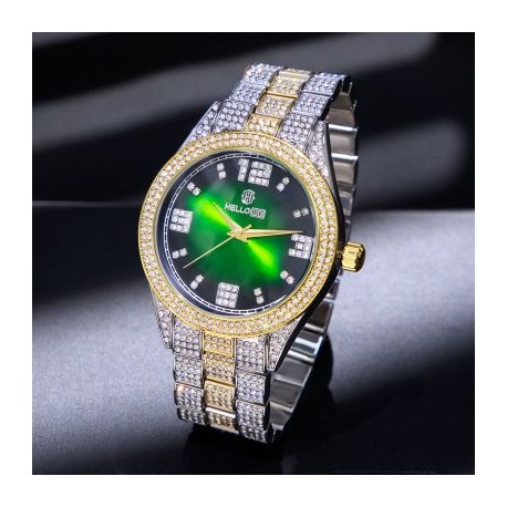 Iced Emerald Roman Numerals Mens Wrist Watch