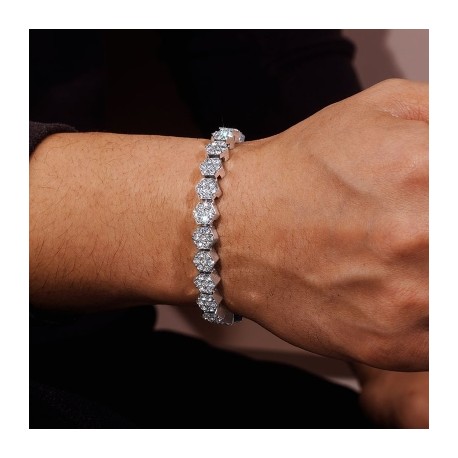 8mm Hexagon Tennis Bracelet in White Gold