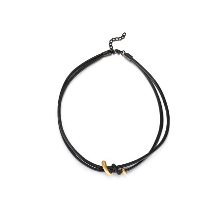 Gold and Black Stardust Leather Necklace