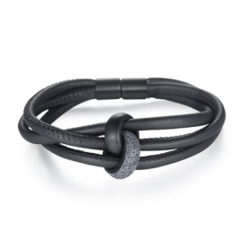 Black and Grey Stardust Wrap Leather Bracelet