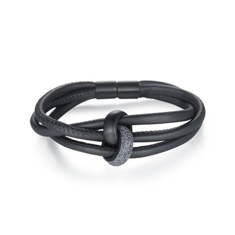 Black and Grey Stardust Wrap Leather Bracelet