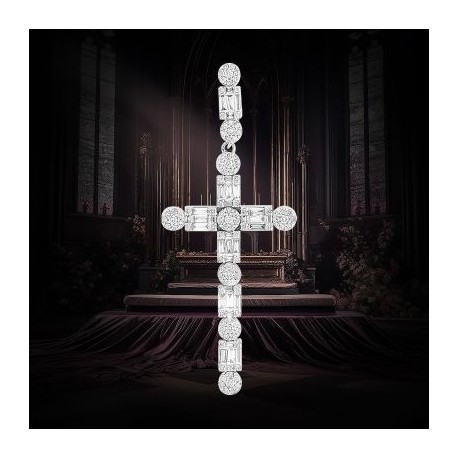 Baguette and Round Cluster Cross Pendant