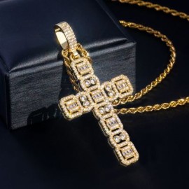 Round and Baguette Cut Cluster Cross Pendant