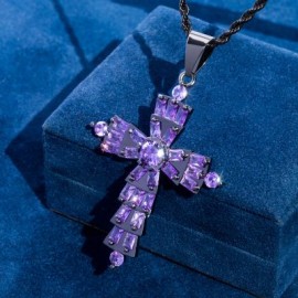 Full Paved Purple/White Cross Pendant