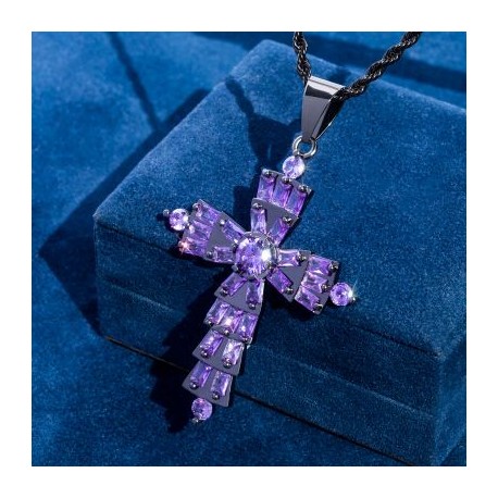 Full Paved Purple/White Cross Pendant