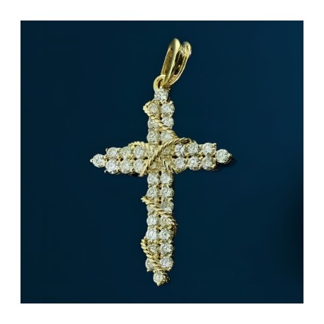 Rope Diamond Cross Pendant in Gold