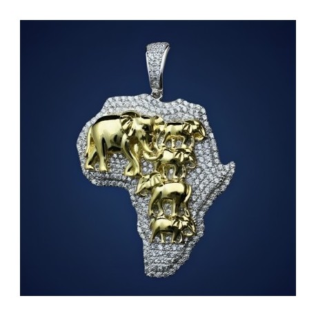 Gold 3D Elephants with Africa Map Pendant