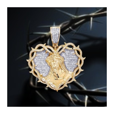 Jesus Head with Thorns Heart Pendant in Gold