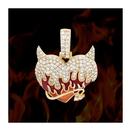 Flaming Angel Devil Heart Pendant