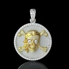 Paved Skull Pirate Round Pendant