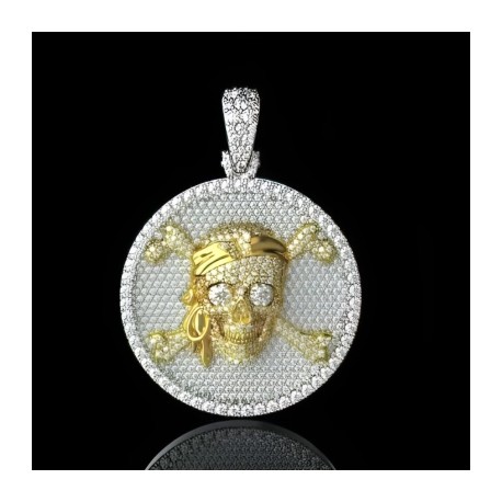 Paved Skull Pirate Round Pendant