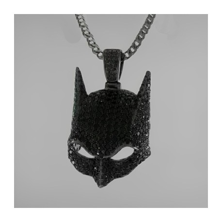 Paved Black Bat Mask Pendant
