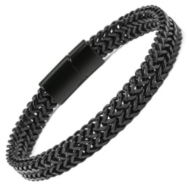 Pulsera de Acero de Titanio Negrode Doble Fila para Hombre