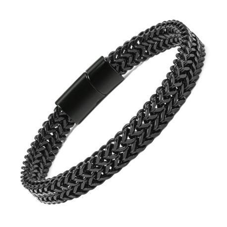 Pulsera de Acero de Titanio Negrode Doble Fila para Hombre