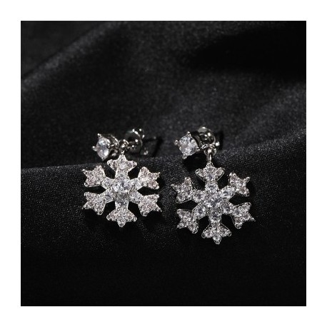 Iced Snowflake Drop Stud Earrings