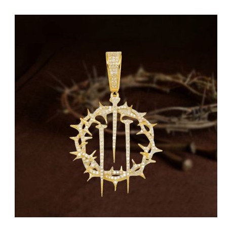 Micro Paved Crown Of Thorns with Nails Pendant