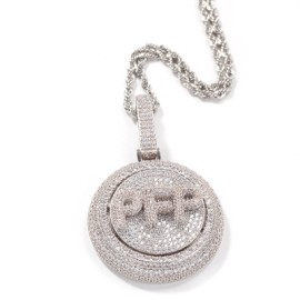 Custom Iced Rotating Letter Pendant in White Gold