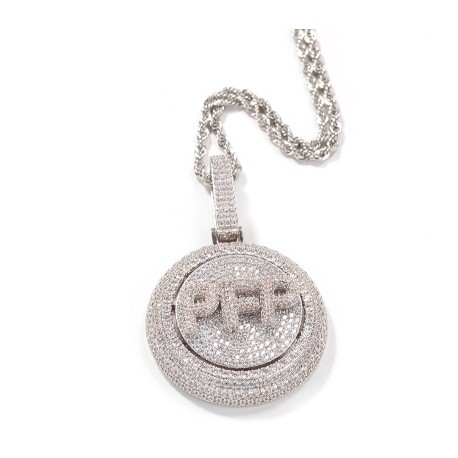 Custom Iced Rotating Letter Pendant in White Gold