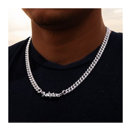 Custom Old English Name Necklace with Iced 8mm Cuban Chain