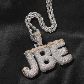 Iced Custom Christmas Letter Pendant in White Gold