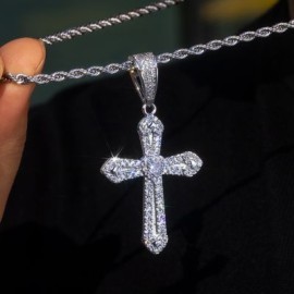 Shining Heart Cross Pendant in White Gold