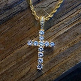 Iced Cross Pendant in Gold (40*21mm)