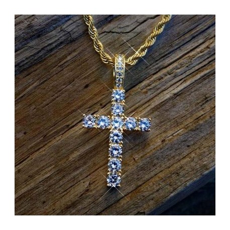 Iced Cross Pendant in Gold (40*21mm)