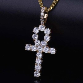 Iced Ankh Pendant in Gold