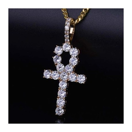 Iced Ankh Pendant in Gold