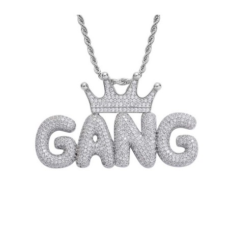 Custom Crown Bubble Letter Pendant in White Gold