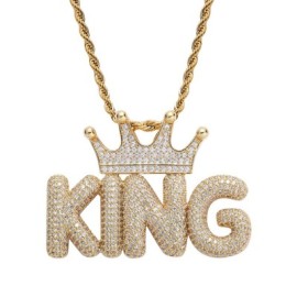 Custom Crown Bubble Letter Pendant in Gold