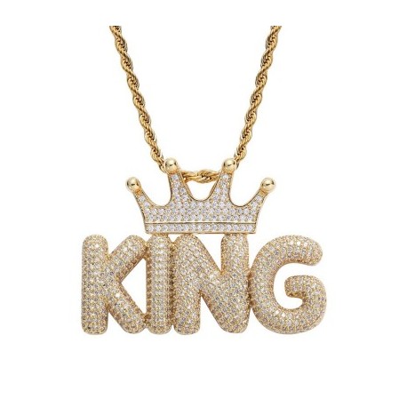 Custom Crown Bubble Letter Pendant in Gold