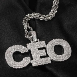 Custom Micro Pave Name Pendant in White Gold