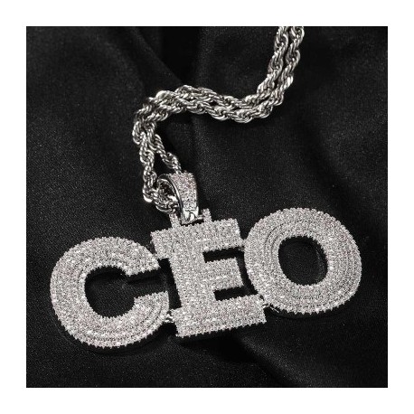 Custom Micro Pave Name Pendant in White Gold