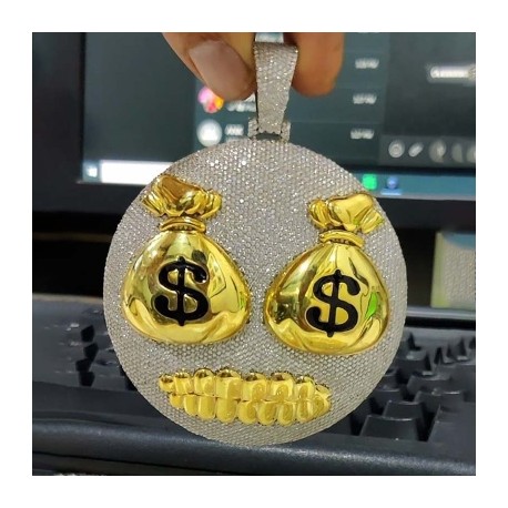 Iced Money Bag Face Pendant