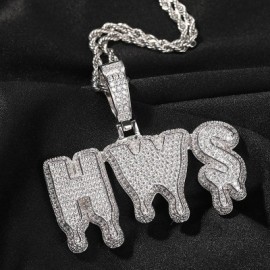 Custom Iced Drip Letters Name Pendant in White Gold