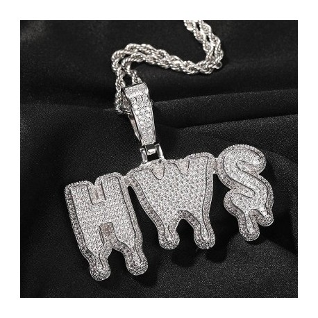 Custom Iced Drip Letters Name Pendant in White Gold