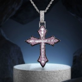 Iced Purple Baguette Cut Cross Pendant in White Gold