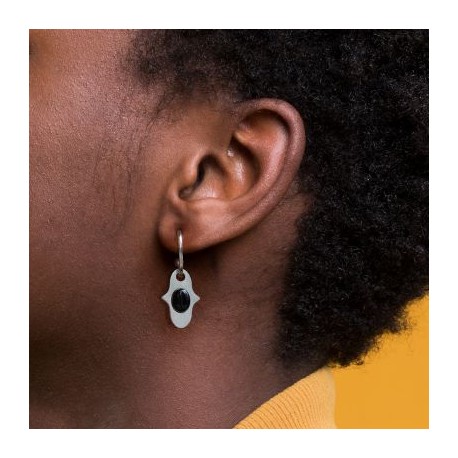 Hands of Fatima Black Stone Two-Way Dangle Earrings
