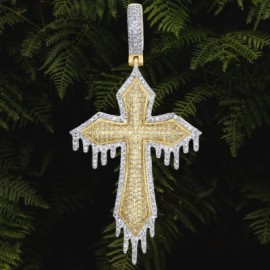 Micro Pave Two-tone Drip Cross Pendant