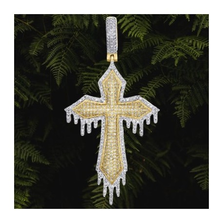 Micro Pave Two-tone Drip Cross Pendant