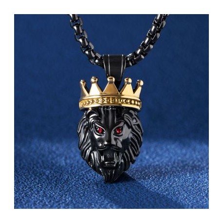 Crown King of Lion Pendant in Black Gold