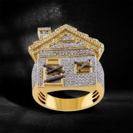 Iced Trap House Ring in Gold