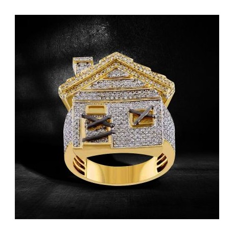 Iced Trap House Ring in Gold