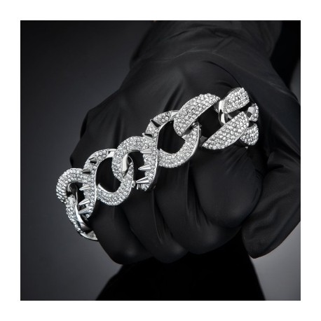 20mm 8'' Spiked Infinity Cuban Link Bracelet in White Gold