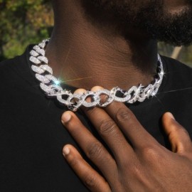 20mm 20'' Spiked Infinity Cuban Link Chain in White Gold