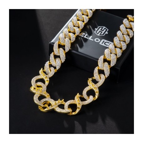 20mm 20'' Spiked Infinity Cuban Link Chain in Gold